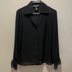 NORTON MCNAUGHTON black sheer long sleeve blouse.